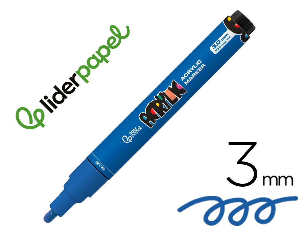 ROTULADOR LIDERPAPEL ACRYLIC BASE AGUA TODO TIPO DE SUPERFICIE PUNTA REDONDA 3 MM AZUL