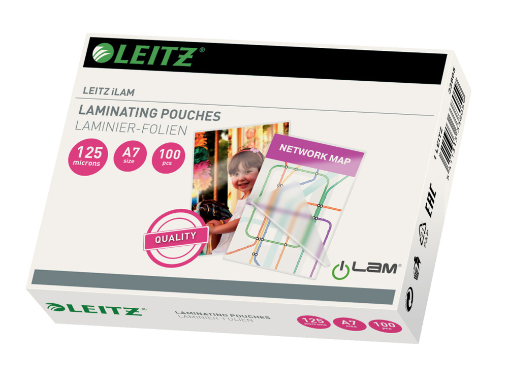 BOLSA DE PLASTIFICAR LEITZ DIN A7 125 MC CAJA DE 100 UNIDADES