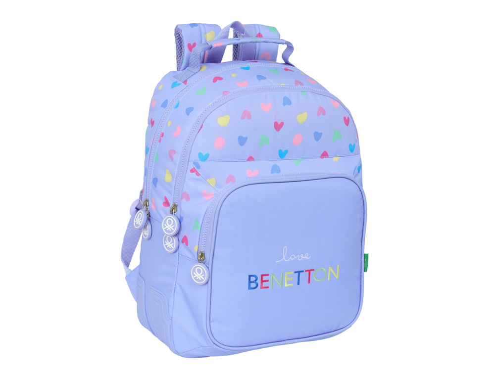MOCHILA SAFTA DOBLE CON CANTONERAS ADAPTABLE A CARRO BENETTON LILA 420X320X150 MM