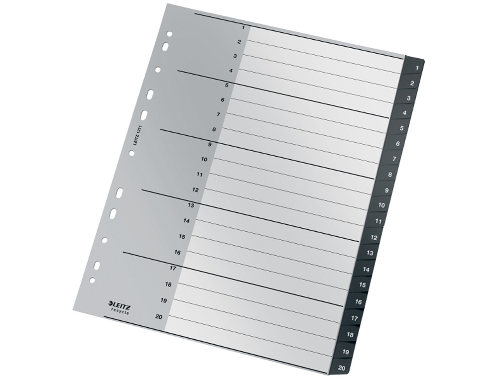 SEPARADOR NUMERICO LEITZ RECYCLE PLASTICO 1-20 JUEGO DE 20 SEPARADORES DIN A4+ COLOR NEGRO