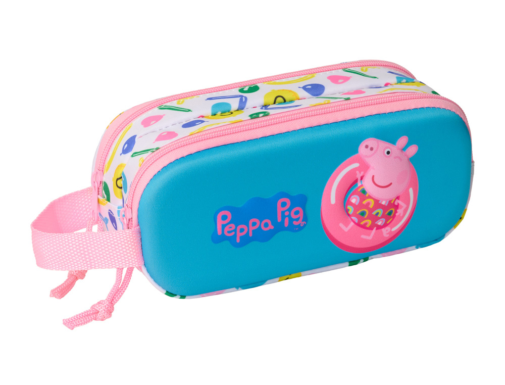 BOLSO ESCOLAR PORTATODO SAFTA DOBLE 3D MOCHILAS 3D PEPPA PIG 80X210X60 MM
