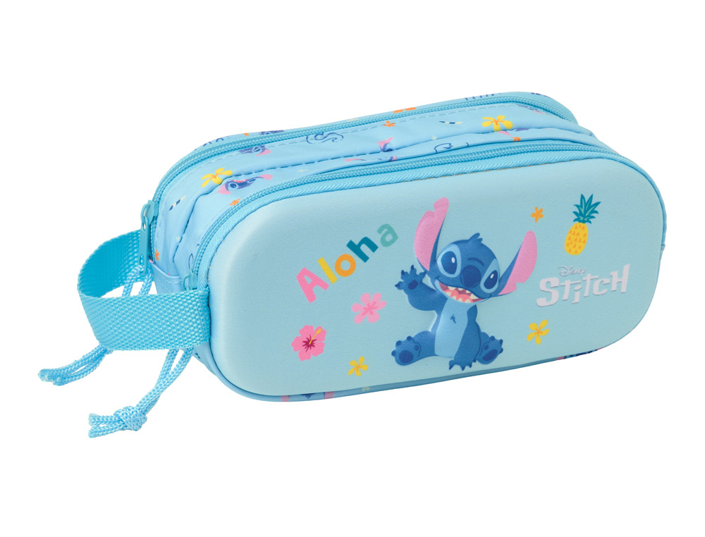 BOLSO ESCOLAR PORTATODO SAFTA DOBLE 3D MOCHILAS 3D STITCH 80X210X60 MM
