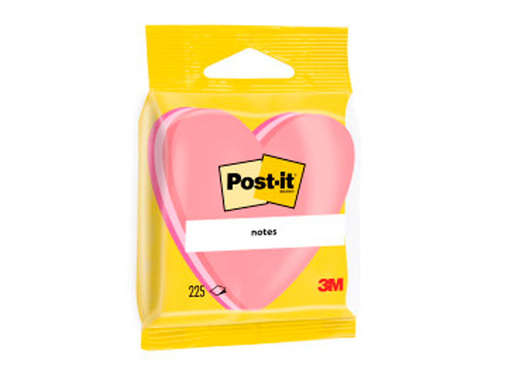 BLISTER PAPELERIA 3M 2007H CUBO DE NOTAS POST-IT TROQUELADO CORAZON 3 COLORES NEON