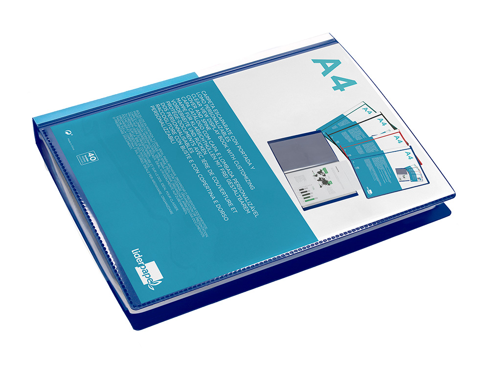 CARPETA LIDERPAPEL PERSONALIZA 40 FUNDAS CANGURO POLIPROPILENO DIN A4 AZUL TRANSLUCIDO PORTADA Y LOMO