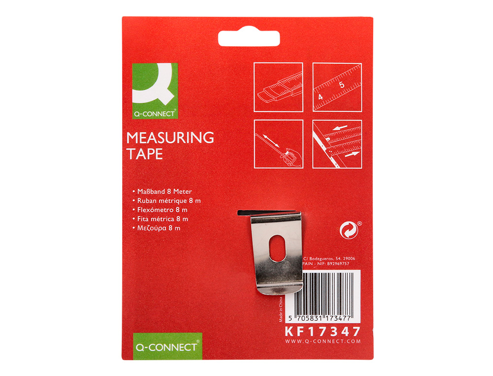 FLEXOMETRO Q-CONNECT CON FRENO MATERIAL ANTICHOQUE 25 MM DE ANCHO LONGITUD 8 MT