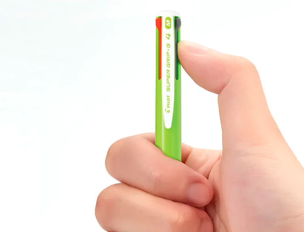 BOLIGRAFO PILOT SUPER GRIP G 4 COLORES RETRACTIL SUJECION DE CAUCHO TINTA BASE DE ACEITE CUERPO COLOR VERDE