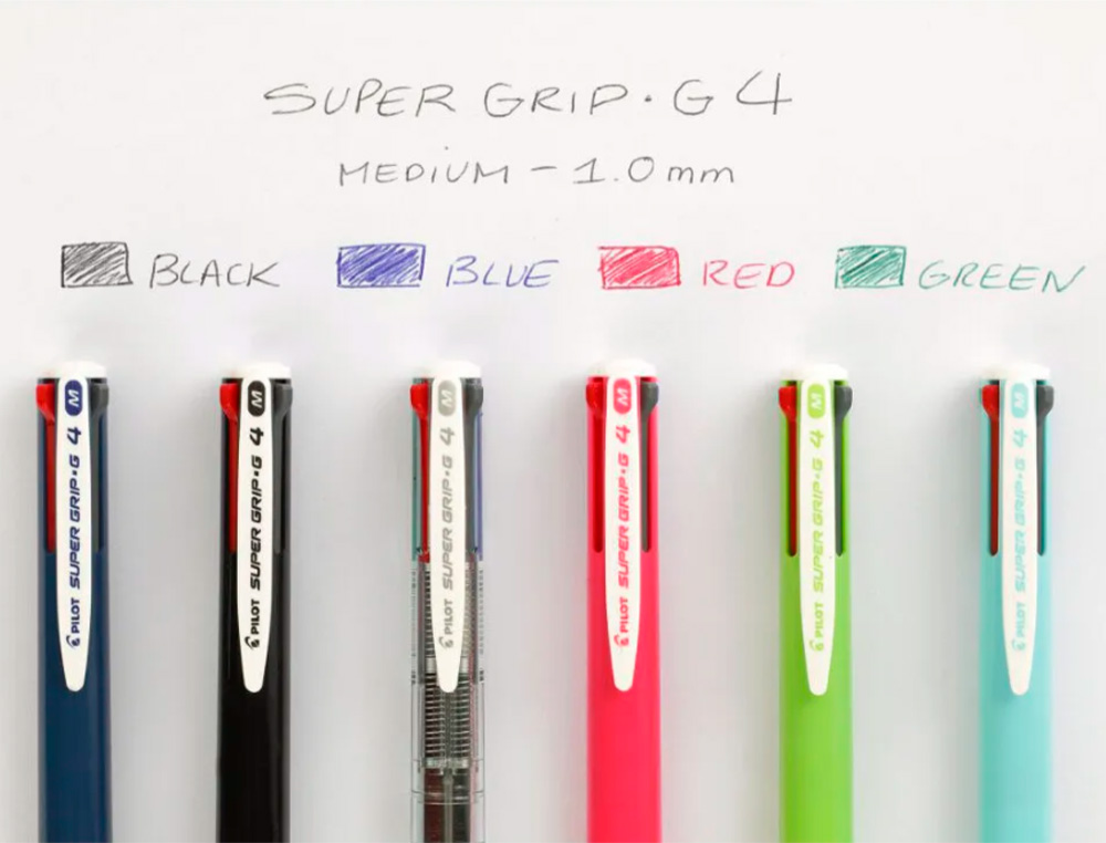 BOLIGRAFO PILOT SUPER GRIP G 4 COLORES RETRACTIL SUJECION DE CAUCHO TINTA BASE DE ACEITE CUERPO COLOR VERDE
