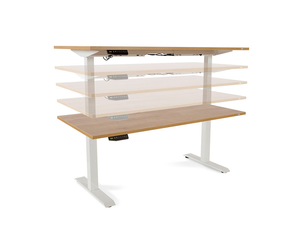 MESA ROCADA REGULABLE EN ALTURA ELECTRICAMENTE HASTA 129 CM ESTRUCTURA DE ACERO TABLERO 160 CM COLOR GRIS