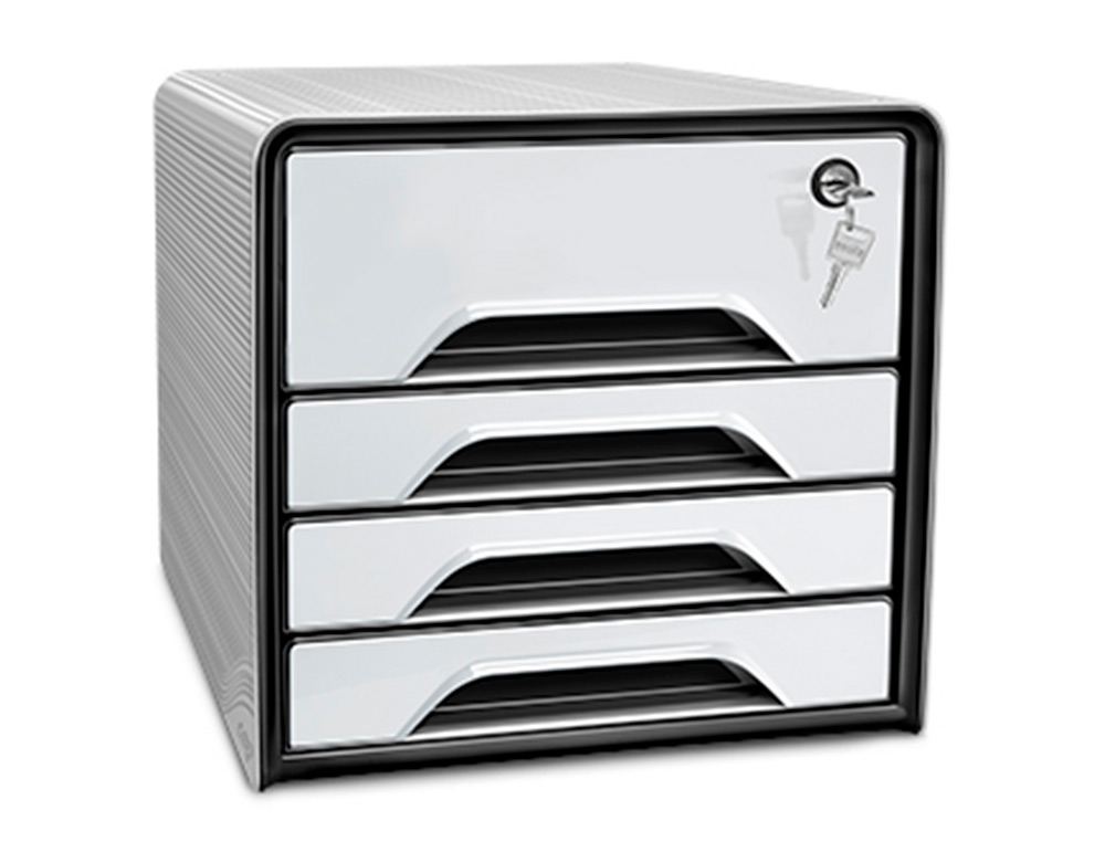 FICHERO CAJONES DE SOBREMESA CEP SMOOVE SECURE CON CERRADURA 4 CAJONES COLOR BLANCO/NEGRO 288X360X270 MM