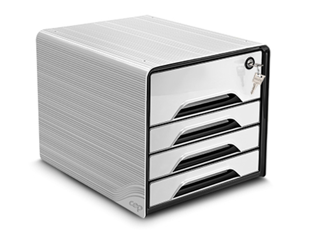 FICHERO CAJONES DE SOBREMESA CEP SMOOVE SECURE CON CERRADURA 4 CAJONES COLOR BLANCO/NEGRO 288X360X270 MM