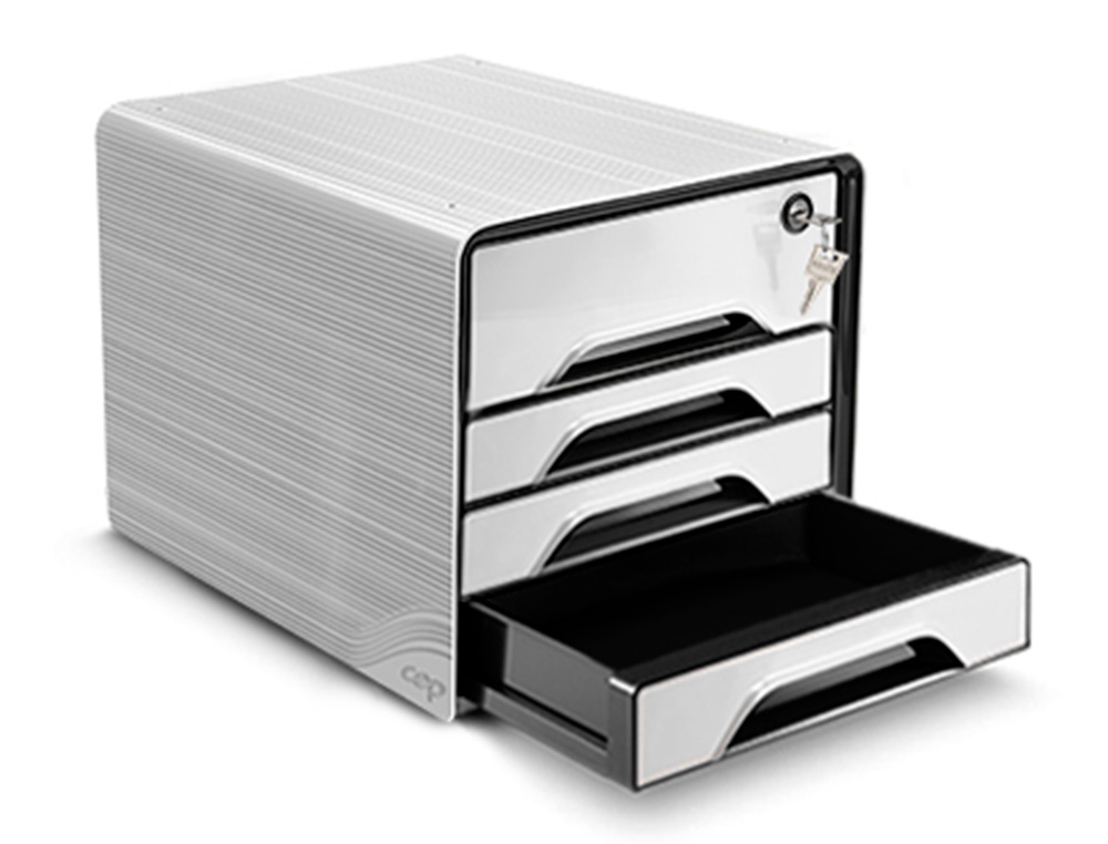 FICHERO CAJONES DE SOBREMESA CEP SMOOVE SECURE CON CERRADURA 4 CAJONES COLOR BLANCO/NEGRO 288X360X270 MM