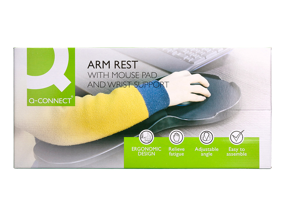 REPOSABRAZOS ERGONOMICO Q-CONNECT CON ALFOMBRILLA DE RATON Y APOYO DE MUECA COLOR NEGRO 220X140X480 MM
