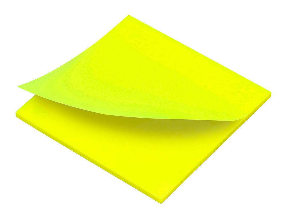 BLOC DE NOTAS ADHESIVAS QUITA Y PON Q-CONNECT 76X76 MM REMOVIBLE PLASTICO TRANSLUCIDO AMARILLO NEON CON 50 HOJAS