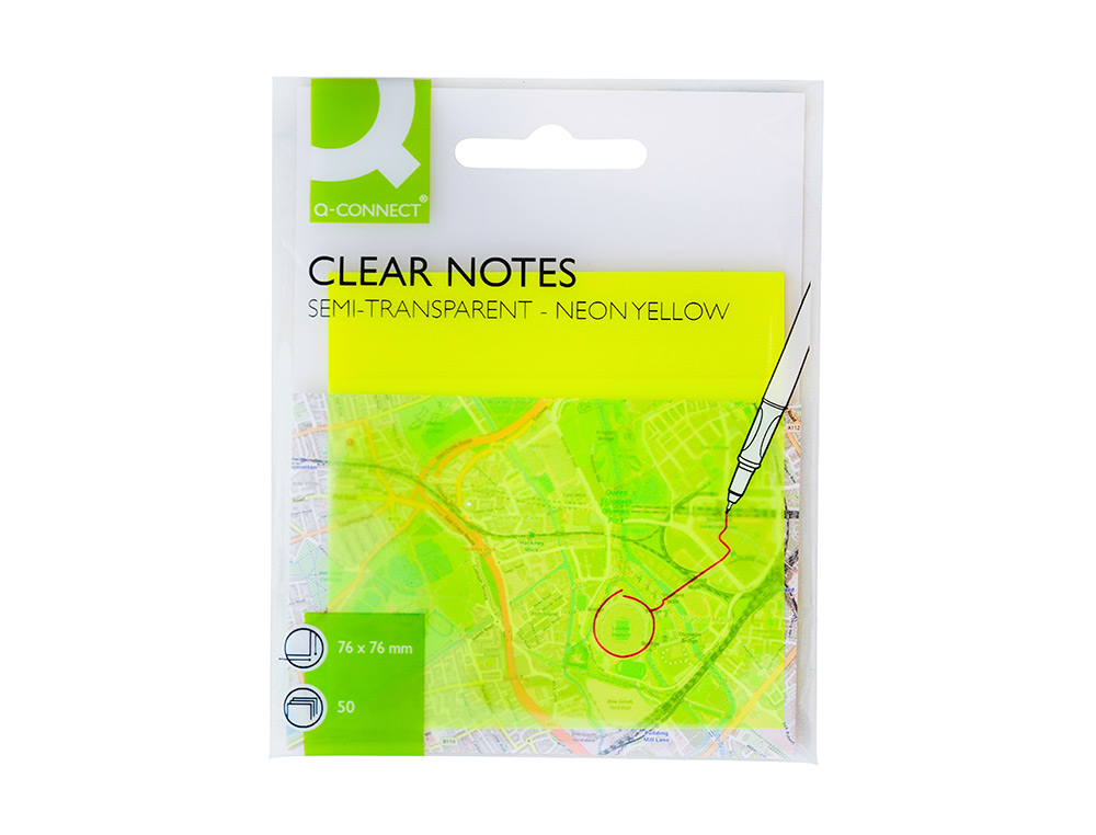 BLOC DE NOTAS ADHESIVAS QUITA Y PON Q-CONNECT 76X76 MM REMOVIBLE PLASTICO TRANSLUCIDO AMARILLO NEON CON 50 HOJAS