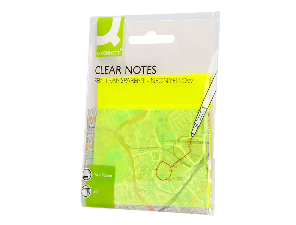 BLOC DE NOTAS ADHESIVAS QUITA Y PON Q-CONNECT 76X76 MM REMOVIBLE PLASTICO TRANSLUCIDO AMARILLO NEON CON 50 HOJAS
