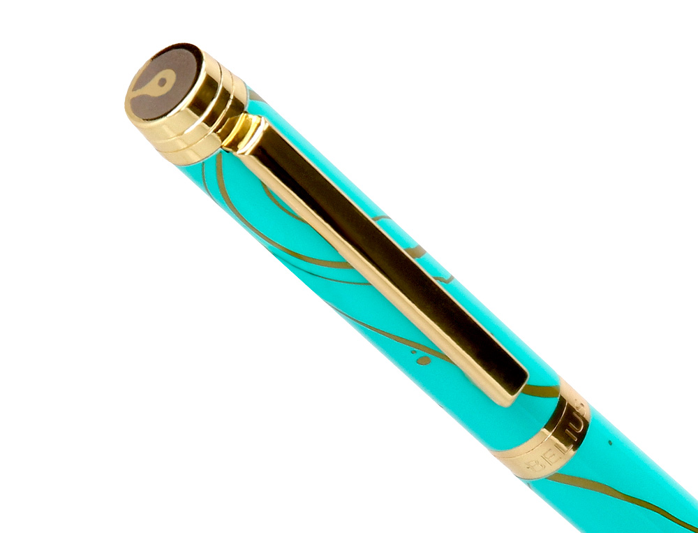 BOLIGRAFO BELIUS AQUA ALUMINIO COLOR TURQUESA Y DORADO TINTA AZUL CAJA DE DISEO