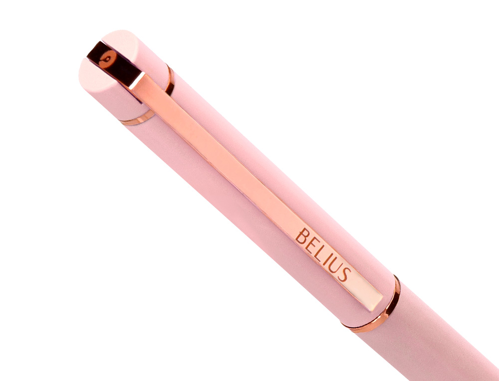 BOLIGRAFO BELIUS ROSE ALUMINIO COLOR ROSA/ORO ROSA TINTA AZUL CAJA DE DISEÑO