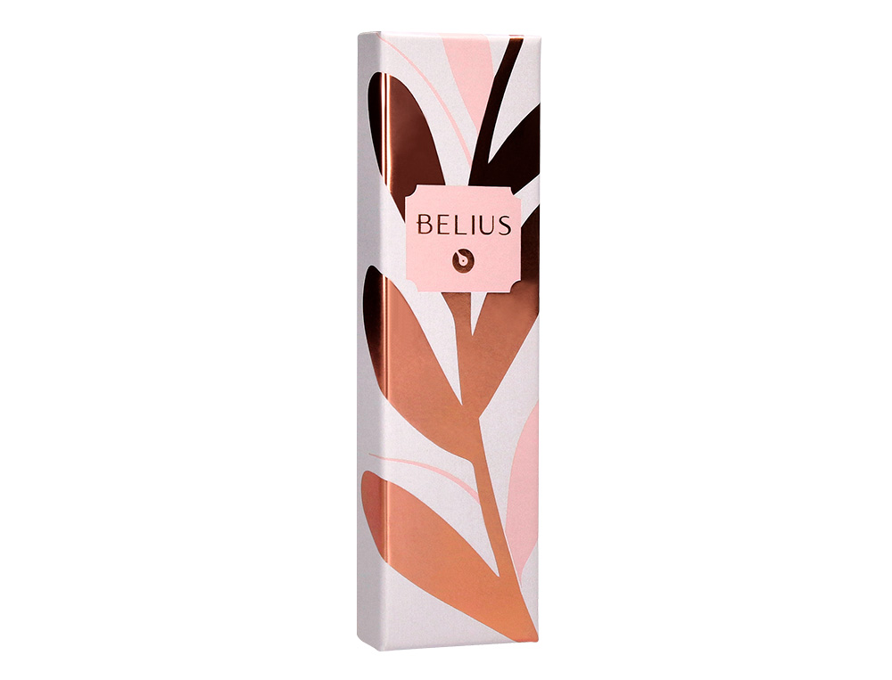 BOLIGRAFO BELIUS ROSE ALUMINIO COLOR ROSA/ORO ROSA TINTA AZUL CAJA DE DISEÑO
