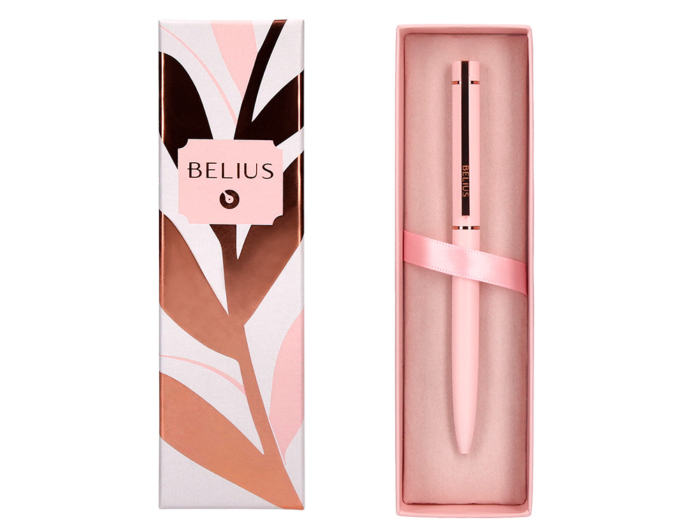 BOLIGRAFO BELIUS ROSE ALUMINIO COLOR ROSA/ORO ROSA TINTA AZUL CAJA DE DISEÑO