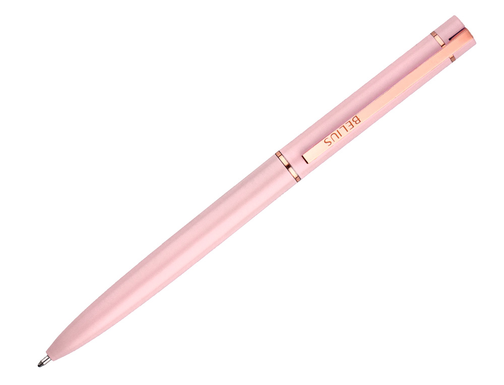 BOLIGRAFO BELIUS ROSE ALUMINIO COLOR ROSA/ORO ROSA TINTA AZUL CAJA DE DISEÑO