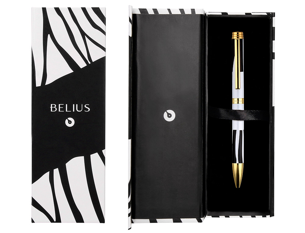 BOLIGRAFO BELIUS DUALITA CUERPO BLANCO COLOR NEGRO TINTA AZUL CAJA DE DISEO