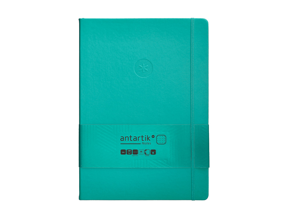 CUADERNO CON GOMILLA ANTARTIK NOTES TAPA DURA A4 HOJAS PUNTOS TURQUESA 100 HOJAS 80 GR FSC