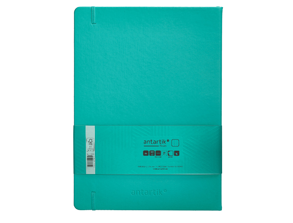 CUADERNO CON GOMILLA ANTARTIK NOTES TAPA DURA A4 HOJAS PUNTOS TURQUESA 100 HOJAS 80 GR FSC