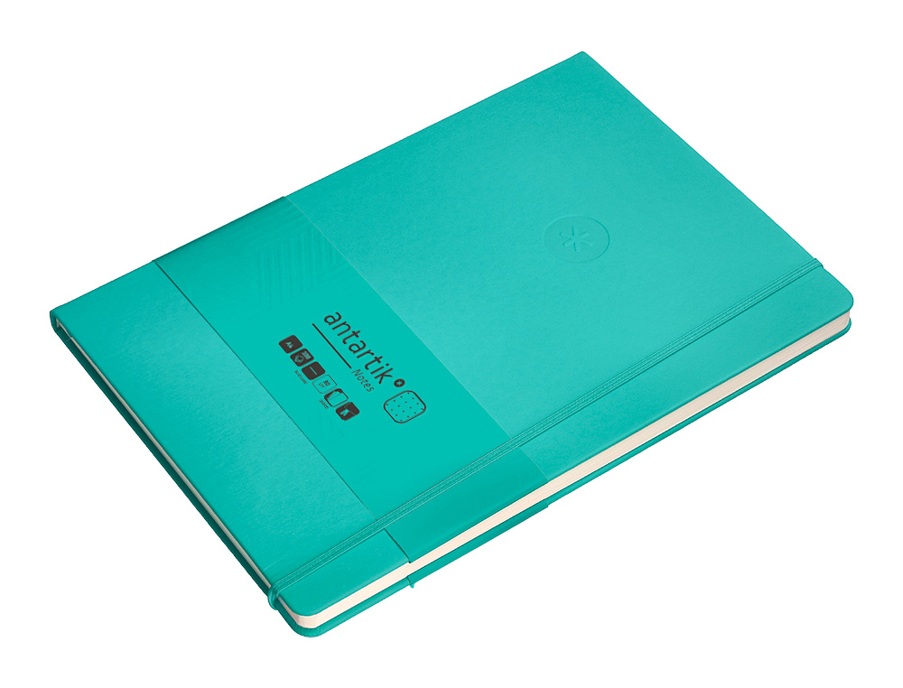 CUADERNO CON GOMILLA ANTARTIK NOTES TAPA DURA A4 HOJAS PUNTOS TURQUESA 100 HOJAS 80 GR FSC