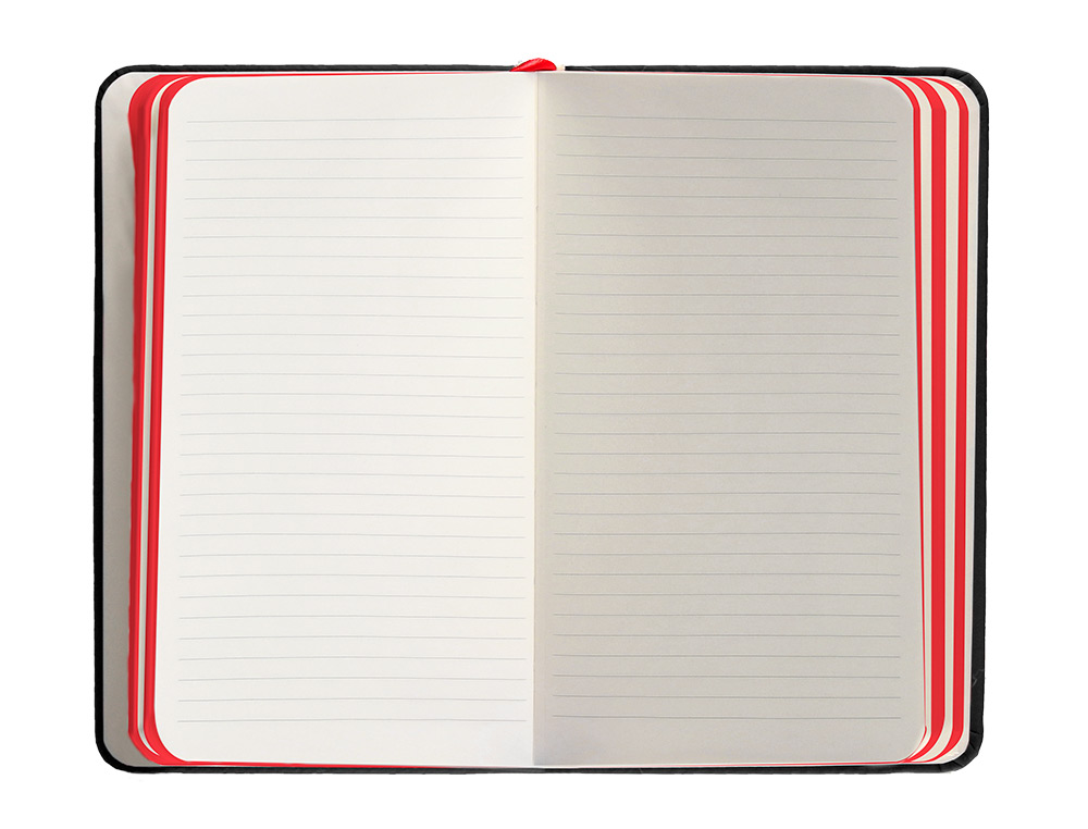 CUADERNO CON GOMILLA ANTARTIK NOTES TAPA DURA A6 HOJAS RAYAS NEGRO Y ROJO 100 HOJAS 80 GR FSC