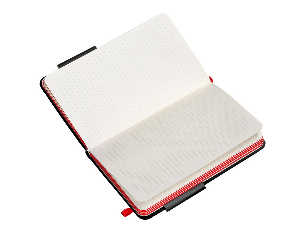 CUADERNO CON GOMILLA ANTARTIK NOTES TAPA DURA A6 HOJAS RAYAS NEGRO Y ROJO 100 HOJAS 80 GR FSC