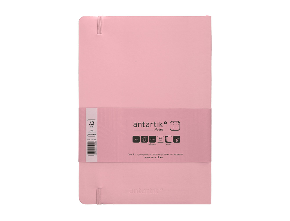 CUADERNO CON GOMILLA ANTARTIK NOTES TAPA BLANDA A5 HOJAS PUNTOS ROSA PASTEL 80 HOJAS 80 GR FSC