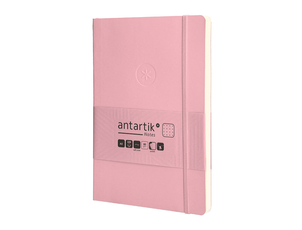 CUADERNO CON GOMILLA ANTARTIK NOTES TAPA BLANDA A5 HOJAS PUNTOS ROSA PASTEL 80 HOJAS 80 GR FSC