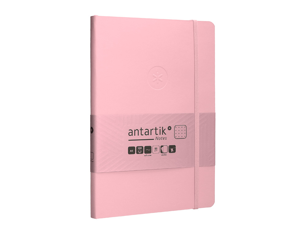 CUADERNO CON GOMILLA ANTARTIK NOTES TAPA BLANDA A5 HOJAS PUNTOS ROSA PASTEL 80 HOJAS 80 GR FSC