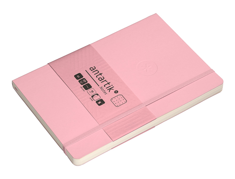CUADERNO CON GOMILLA ANTARTIK NOTES TAPA BLANDA A5 HOJAS PUNTOS ROSA PASTEL 80 HOJAS 80 GR FSC