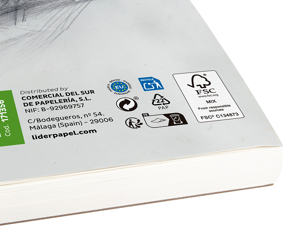 BLOC DIBUJO LIDERPAPEL ESBOZOS ESPIRAL DIN A6 105X148MM 100 HOJAS 90GR/M2 SIN RECUADRO
