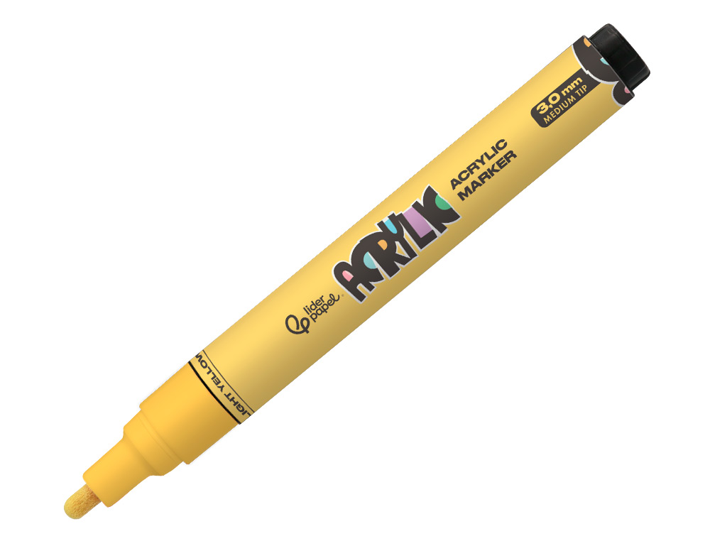 ROTULADOR LIDERPAPEL ACRYLIC BASE AGUA TODO TIPO DE SUPERFICIE PUNTA REDONDA 3 MM AMARILLO CLARO