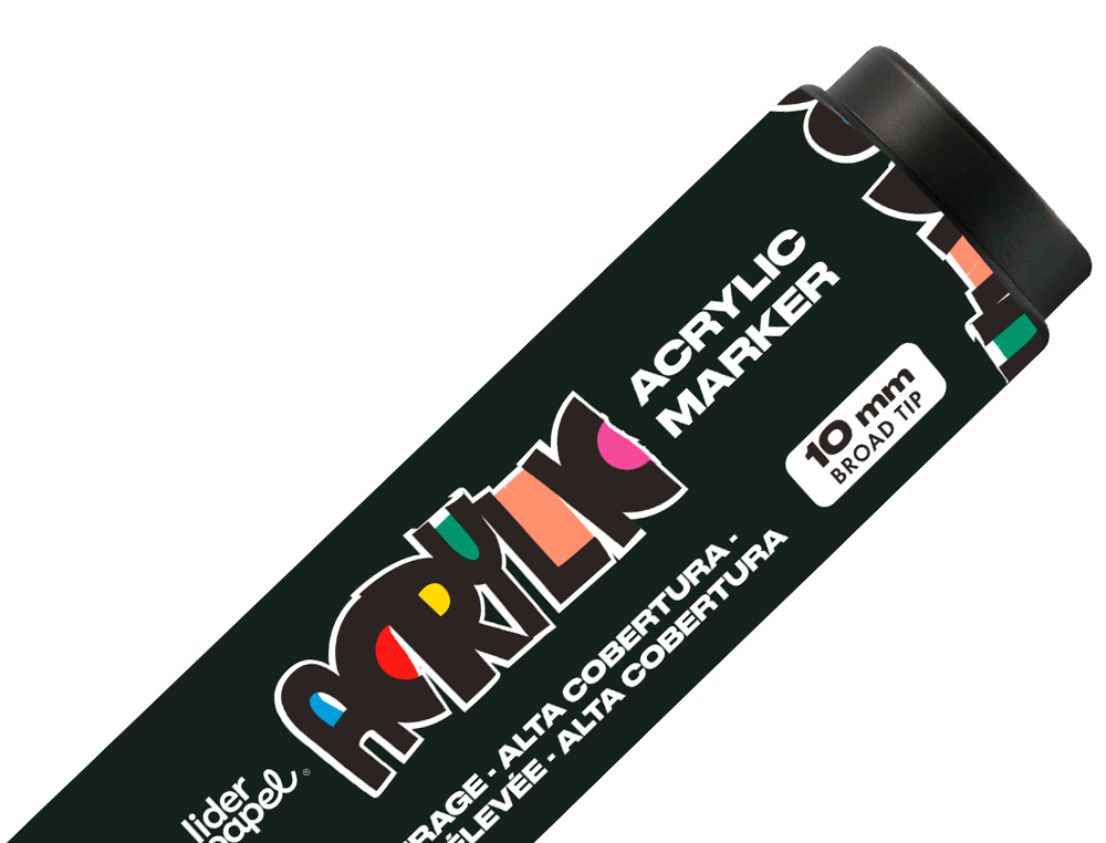 ROTULADOR LIDERPAPEL ACRYLIC BASE AGUA TODO TIPO DE SUPERFICIE PUNTA RECTANGULAR 10 MM NEGRO