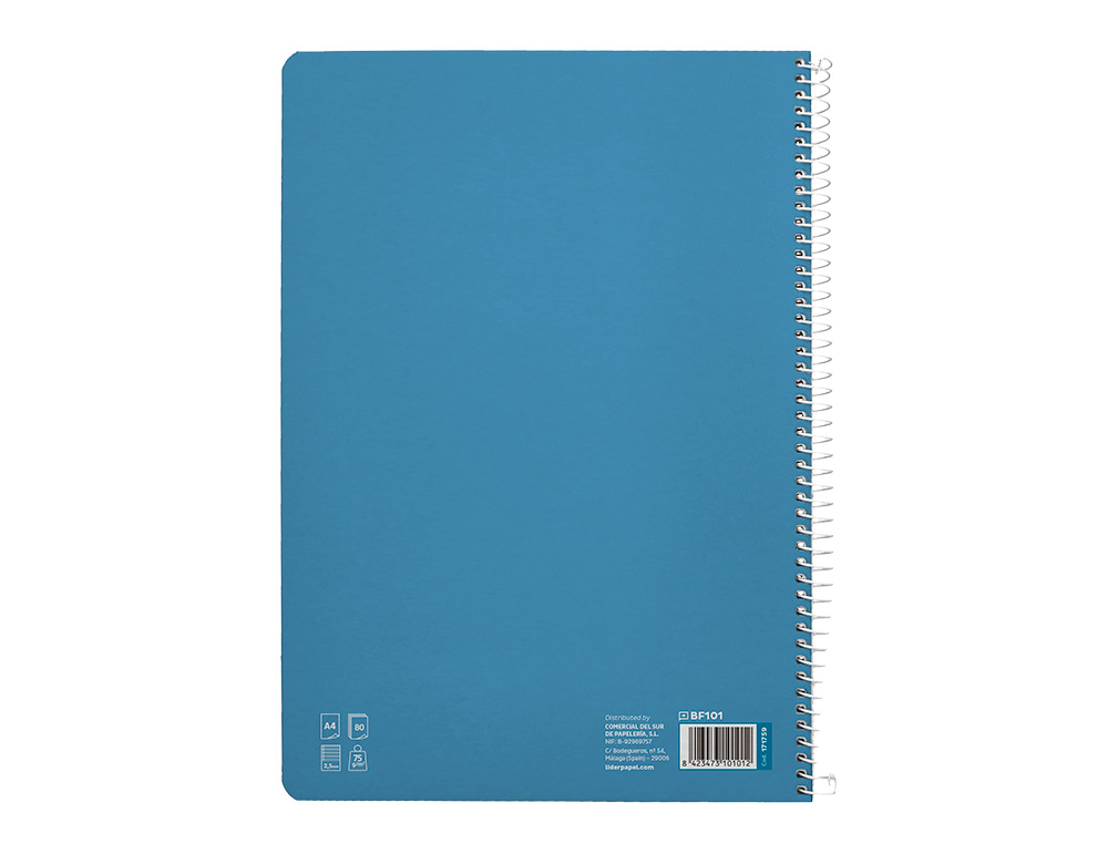 CUADERNO ESPIRAL LIDERPAPEL A4 PAUTAGUIA TAPA BLANDA 80H 75 GR CUADRO PAUTADO 2,5MM COLOR AZUL