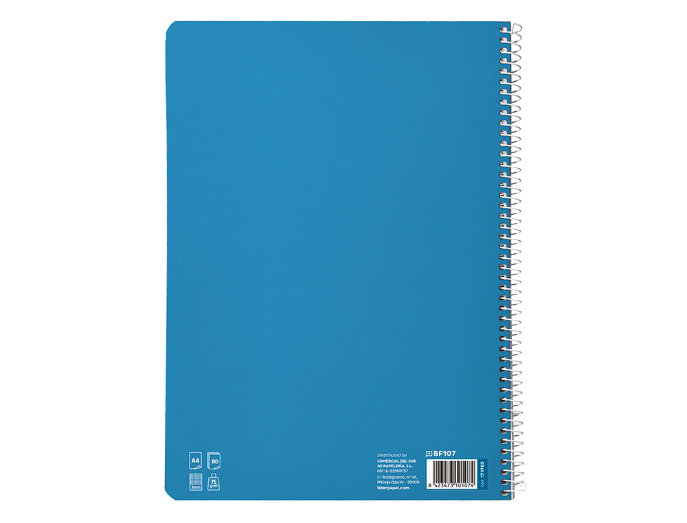 CUADERNO ESPIRAL LIDERPAPEL A4 PAUTAGUIA TAPA BLANDA 80H 75 GR CUADRO PAUTADO 3MM COLOR AZUL
