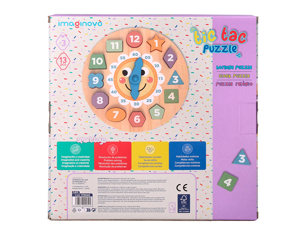 JUEGO INFANTIL IMAGINOVO MADERA RELOJ +3 AOS 13 PIEZAS 29X29X3,5CM