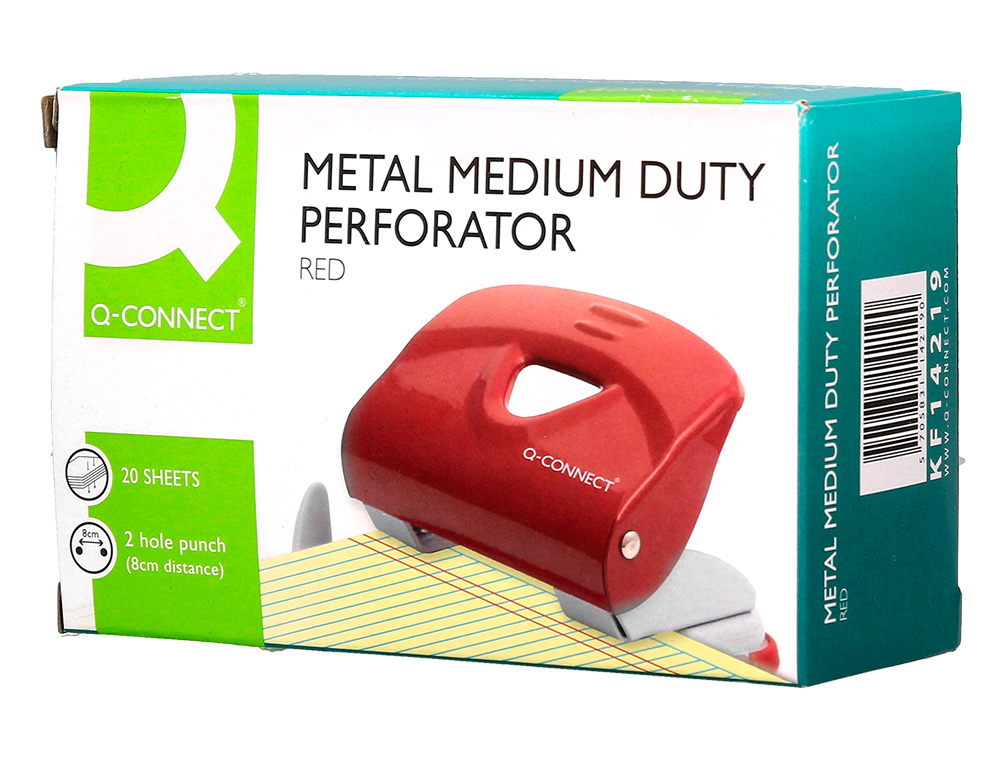TALADRADOR Q-CONNECT KF14219 ROJO ABERTURA 6 MM CAPACIDAD 20 HOJAS