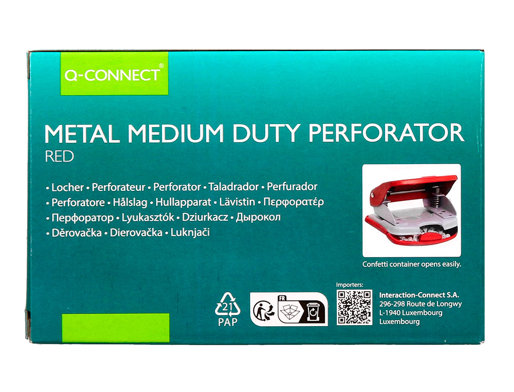 TALADRADOR Q-CONNECT KF14219 ROJO ABERTURA 6 MM CAPACIDAD 20 HOJAS