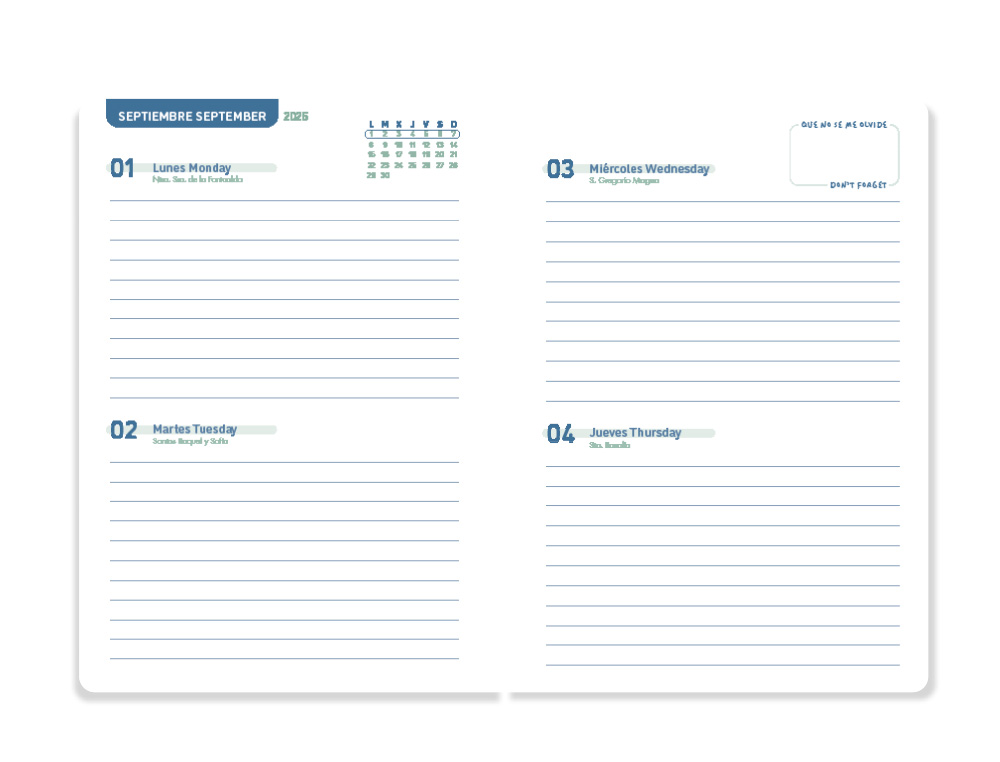 AGENDA ESCOLAR LIDERPAPEL 25-26 ESPIRAL BASIC AZUL 2 DIAS PAGINA A5 BILINGÜE PAPEL FSC 70 GR