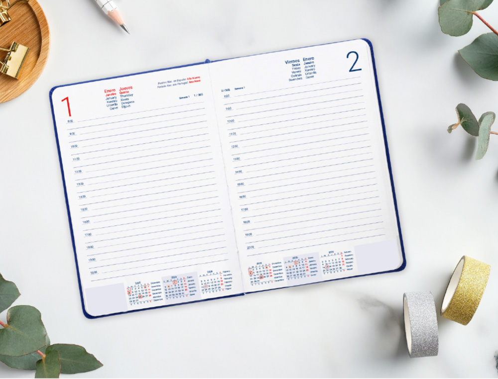 AGENDA ENCUADERNADA LIDERPAPEL EFIRA A5 2026 DIA PAGINA AZUL PAPEL 70 GR FSC