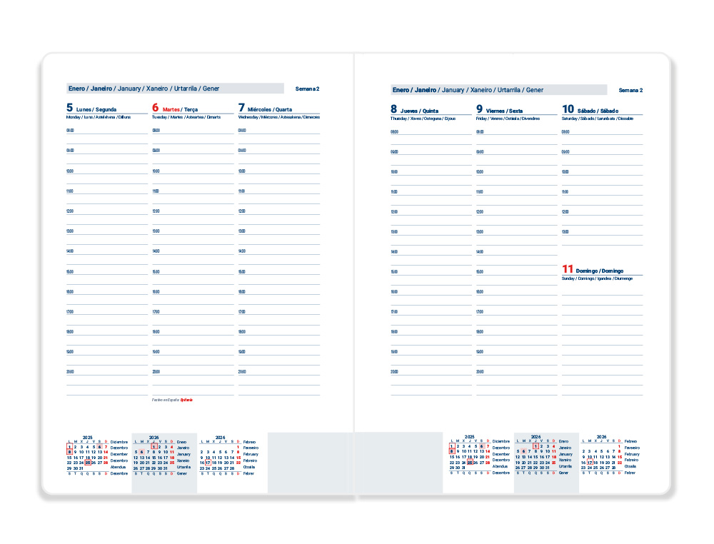 AGENDA ENCUADERNADA LIDERPAPEL CRETA 150X210 MM 2026 SEMANA VISTA AZUL PAPEL 70 GR FSC