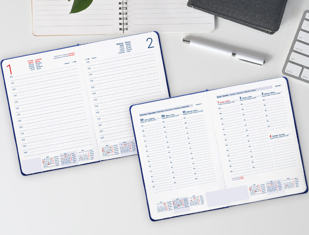 AGENDA ENCUADERNADA LIDERPAPEL CRETA 150X210 MM 2026 SEMANA VISTA AZUL PAPEL 70 GR FSC