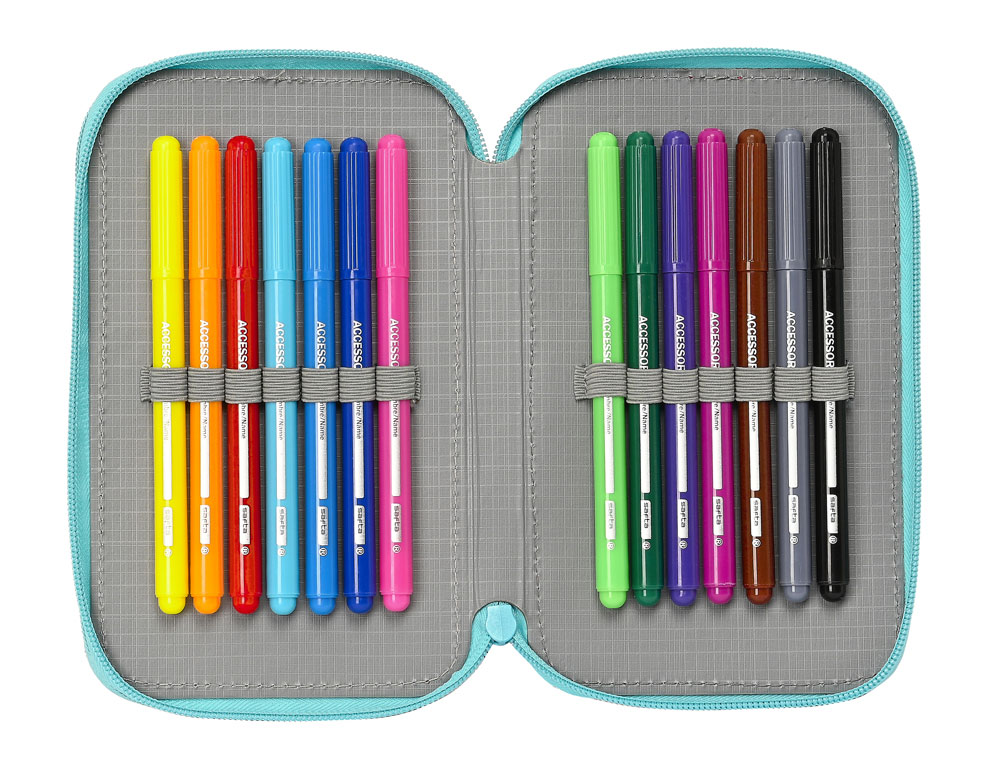 PLUMIER ESCOLAR SAFTA DOBLE PEQUEO 28 PIEZAS THE BELLIES 195X125X40 MM