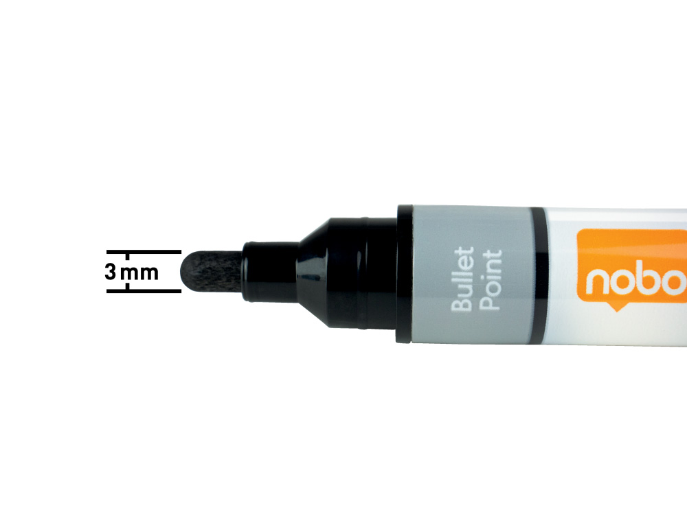 ROTULADOR NOBO PARA PIZARRA BLANCA TINTA LIQUIDA PUNTA CONICA 3 MM COLORES SURTIDOS CAJA DE 10 UNIDADES