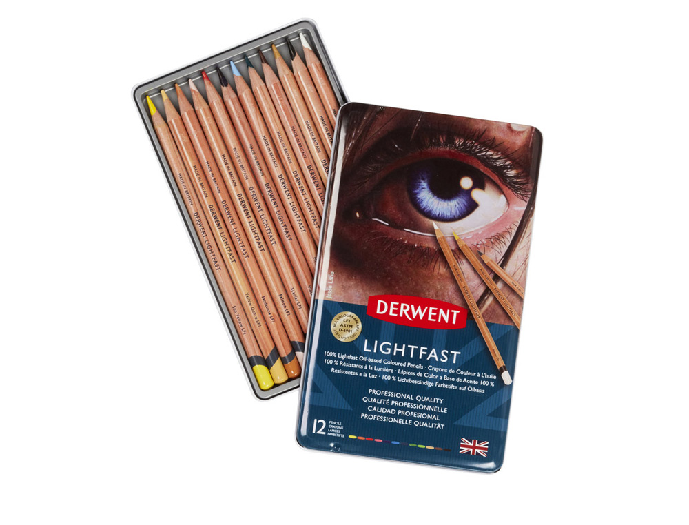 LAPICES DE COLORES DERWENT LIGHTFAST RESISTENTE A LA LUZ CAJA METALICA 12 COLORES SURTIDOS