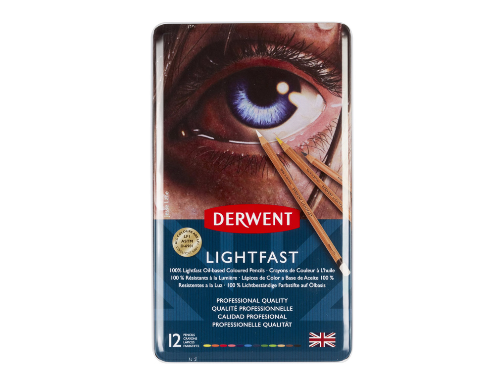 LAPICES DE COLORES DERWENT LIGHTFAST RESISTENTE A LA LUZ CAJA METALICA 12 COLORES SURTIDOS